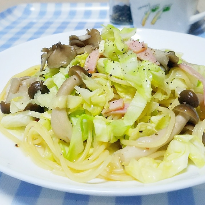 低カロリー★春キャベツとキノコのコンソメ醤油パスタ